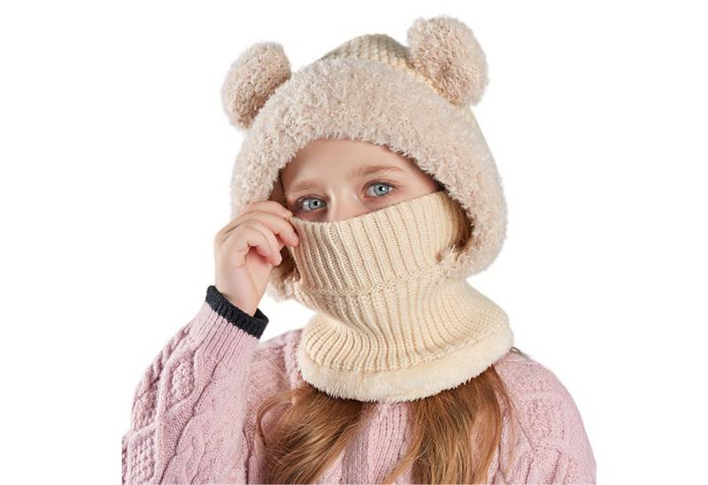 Refttenw Strickmütze Schlupfmütze Mädchen Winter Mütze Schal Fleecefutter Warm von Refttenw