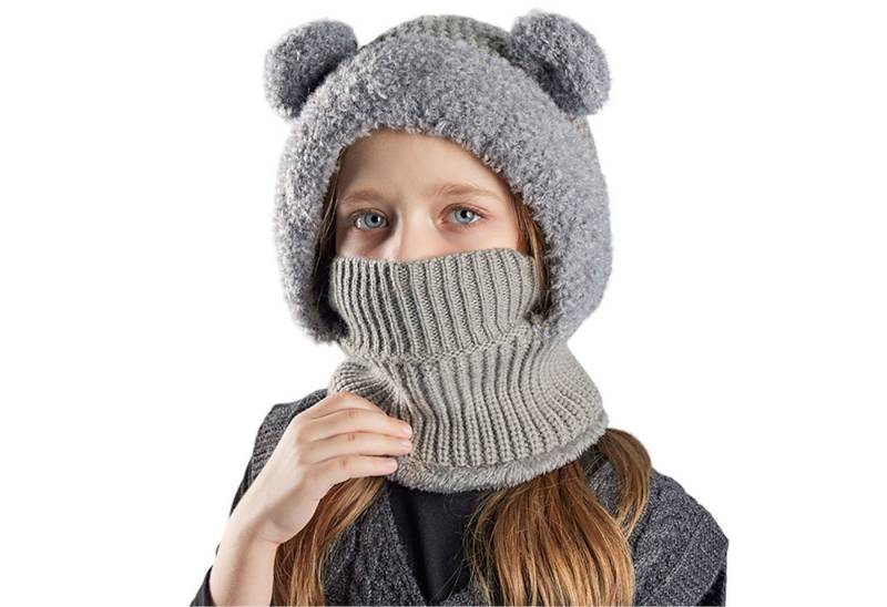 Refttenw Strickmütze Schlupfmütze Mädchen Winter Mütze Schal Fleecefutter Warm von Refttenw