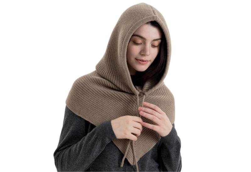 Refttenw Strickmütze Weiche Thermo-Mütze Damen Kapuzenschal Winddichte Wintermütze mit verstellbarer Kordel von Refttenw