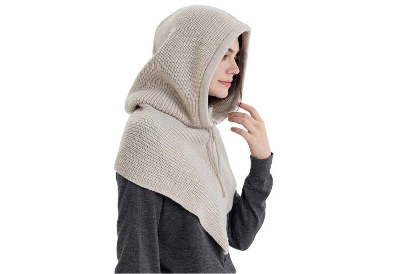 Refttenw Strickmütze Weiche Thermo-Mütze Damen Kapuzenschal Winddichte Wintermütze mit verstellbarer Kordel von Refttenw