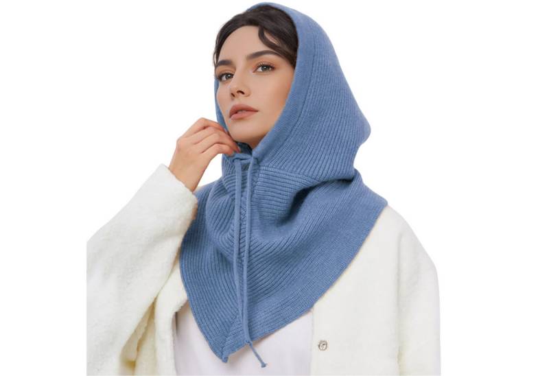 Refttenw Strickmütze Weiche Thermo-Mütze Damen Kapuzenschal Winddichte Wintermütze mit verstellbarer Kordel von Refttenw