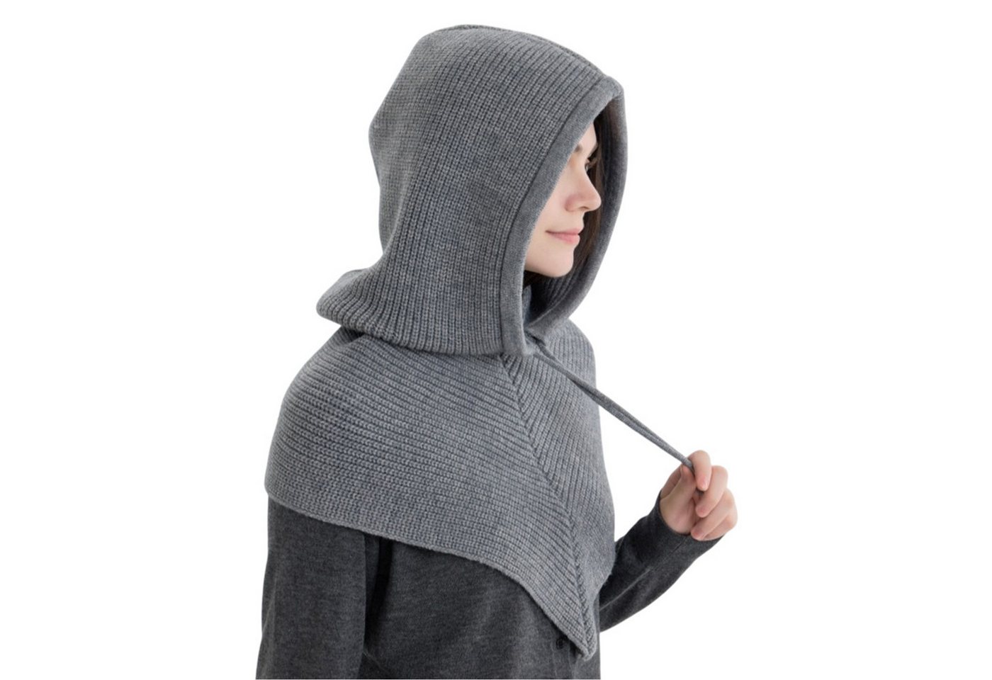 Refttenw Strickmütze Weiche Thermo-Mütze Damen Kapuzenschal Winddichte Wintermütze mit verstellbarer Kordel von Refttenw