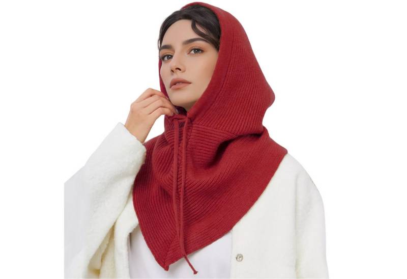 Refttenw Strickmütze Weiche Thermo-Mütze Damen Kapuzenschal Winddichte Wintermütze mit verstellbarer Kordel von Refttenw