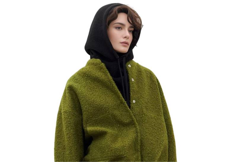 Refttenw Strickmütze Weiche Thermo-Mütze Damen Kapuzenschal Winddichte Wintermütze mit verstellbarer Kordel von Refttenw