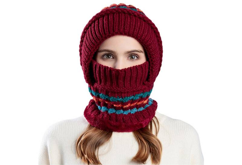 Refttenw Sturmhaube Multifunktionale Strickmütze mit integriertem,Halswärmer,winddicht von Refttenw