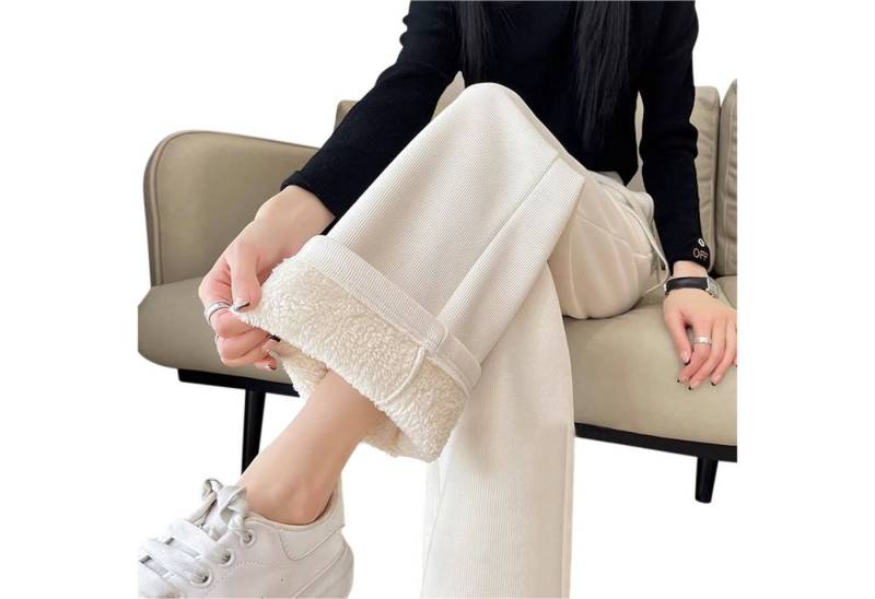 Refttenw Thermohose Damen Freizeithose mit Flauschfutter - Warme Weites Bein Hohe Taille Kordelzug Sweathose mit 2 Taschen, Elastischer Bund von Refttenw