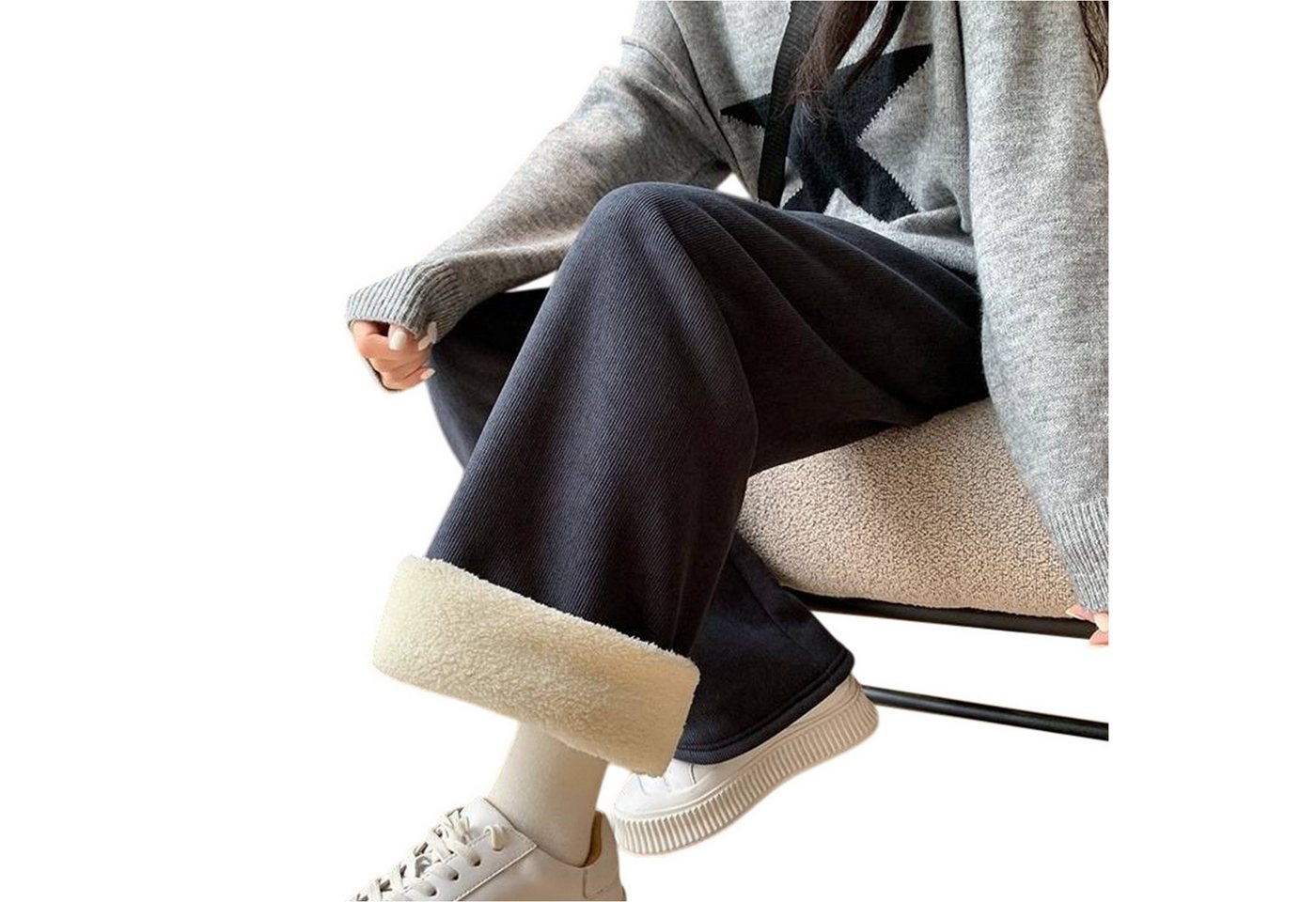 Refttenw Thermohose Damen Freizeithose mit Flauschfutter - Warme Weites Bein Hohe Taille Kordelzug Sweathose mit 2 Taschen, Elastischer Bund von Refttenw