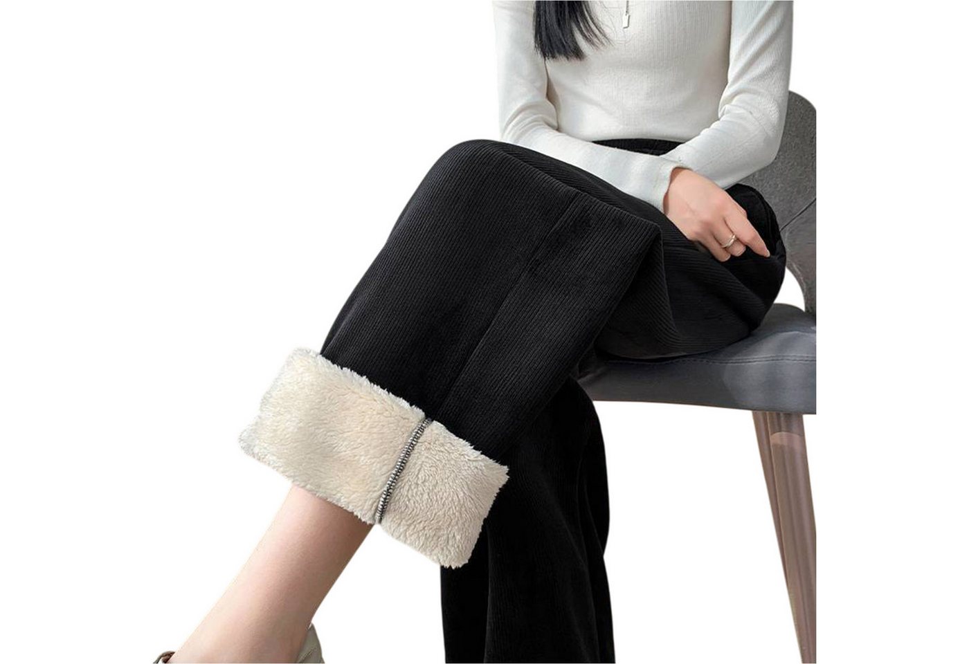 Refttenw Thermohose Damen Freizeithose mit Flauschfutter - Warme Weites Bein Hohe Taille Kordelzug Sweathose mit 2 Taschen, Elastischer Bund Refttenw Thermohose Damen Freizeithose mit Flauschfutter - Warme Weites Bein Hohe Taille Kordelzug Sweathose mit 2 Taschen, Elastischer Bund von Refttenw