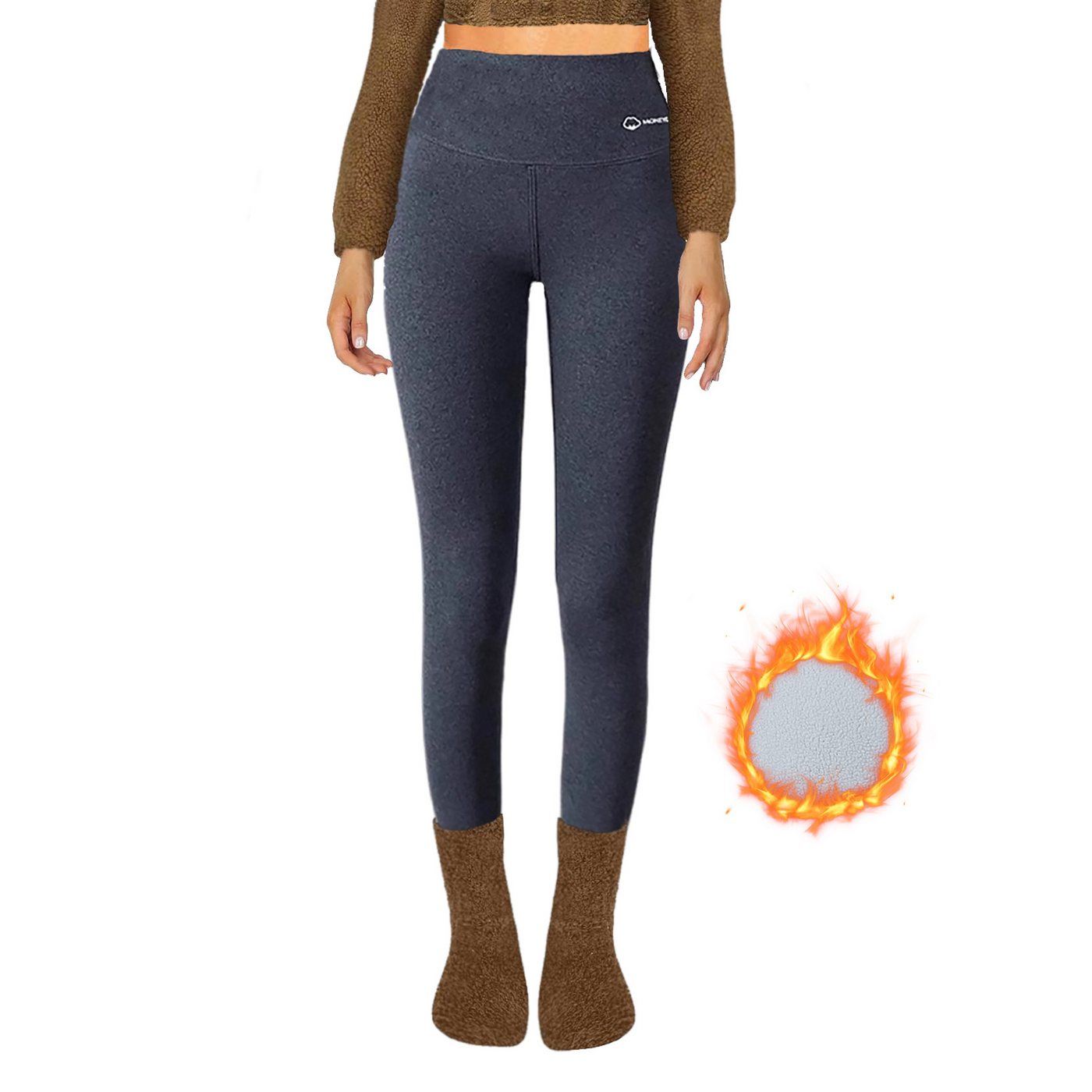 Refttenw Thermoleggings Gefütterte Strumpfhose High Waist Laufhose Thermohose mit schmaler Beinabschluss von Refttenw