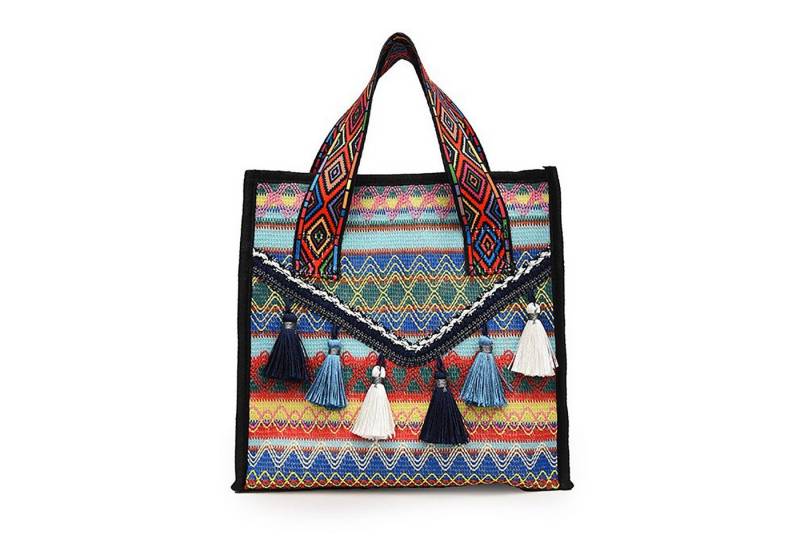 Refttenw Tragetasche Damen Boho Geflochten Henkeltasche mit Quasten Ethno-Muster Handtasche von Refttenw