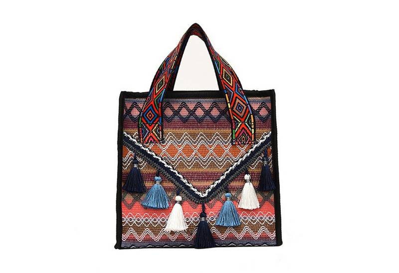 Refttenw Tragetasche Damen Boho Geflochten Henkeltasche mit Quasten Ethno-Muster Handtasche von Refttenw