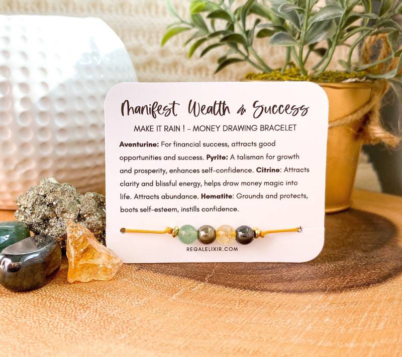 Anziehen Reichtum Wohlstand Erfolg Geld Zeichnung Kristall Armband | Aventurin Pyrit Citrin Hämatit Verstellbares von RegalElixirShop