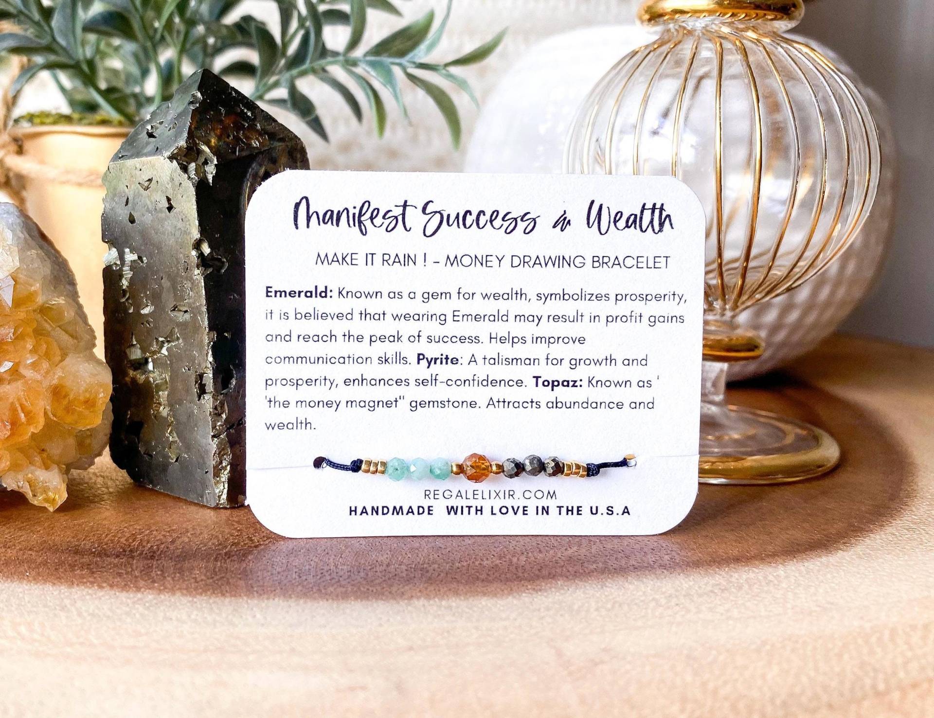 Anziehen Reichtum Wohlstand Manifest Erfolg Geld Zeichnung Kristall Armband Smaragd Pyrit Topas Einstellbare String von RegalElixirShop