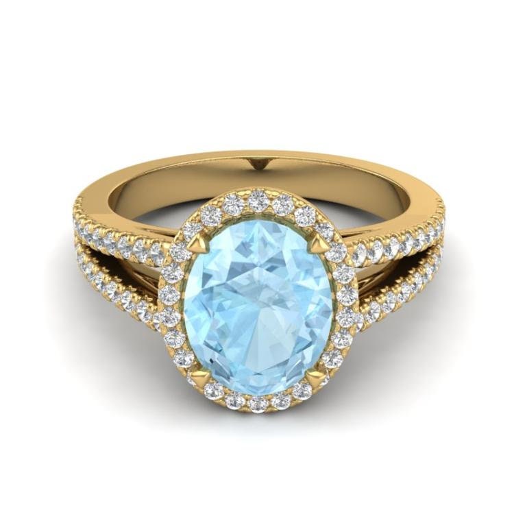 Aquamarin Und Diamant-Halo-Verlobungsring 18K Gelbgold Engagement Hochzeit Ring Größe 6 1/2 März Birthstone, Versprechen Jubiläumsring von RegalRings