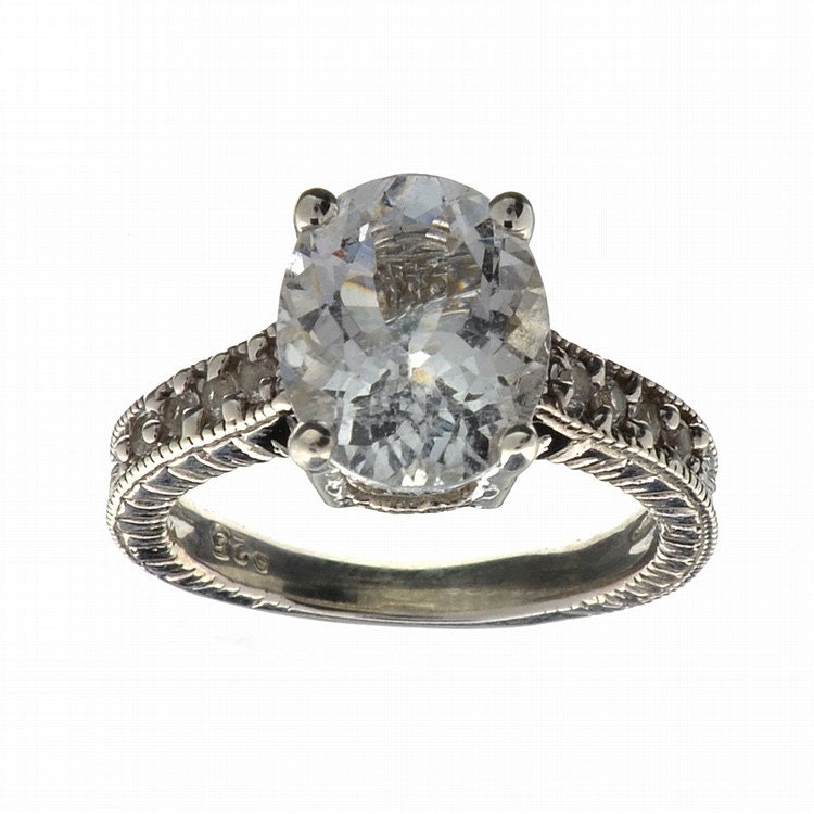 Aquamarin & Topaz Sterling Silber Verlobungsring Größe 6, 5 Vintage Geschenk Zur Verlobung, Hochzeit, Geburtsstein, Edelstein Ring von RegalRings