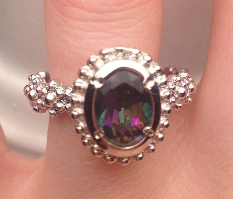 Mystic Topaz & Platin Über Sterling Silber Ring Oval Cut Vintage Größe 8 Geschenk Zur Verlobung Hochzeit Geburtsstein Edelstein Versprechen von RegalRings