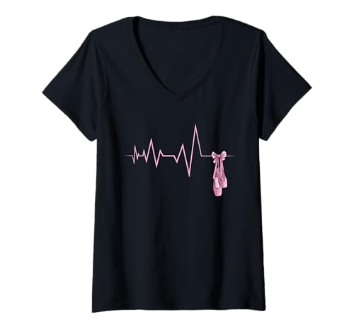 Damen Trikot Herzschlag Ballerina Mädchen Klassischer Tanz T-Shirt mit V-Ausschnitt von Regalo Ballerina Donna Ragazza e Bambina