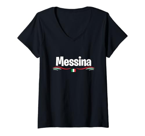 Damen Italien Flagge Italienischer Geburtstagsname Messina T-Shirt mit V-Ausschnitt von Regalo di compleanno italiano Jaydu Messina