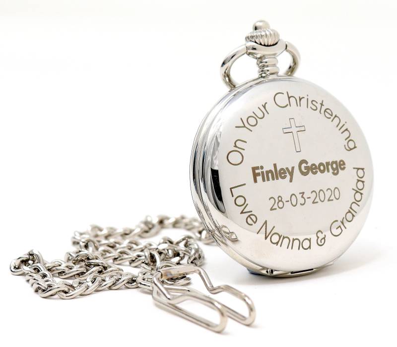 Gravierte/Personalisierte Taufe/Taufe/Kommunion/Widmung Design Silber Taschenuhr Gravierte/Personalisierte Taufe/Taufe/Kommunion/Widmung Design Silber Taschenuhr von RegaloUK