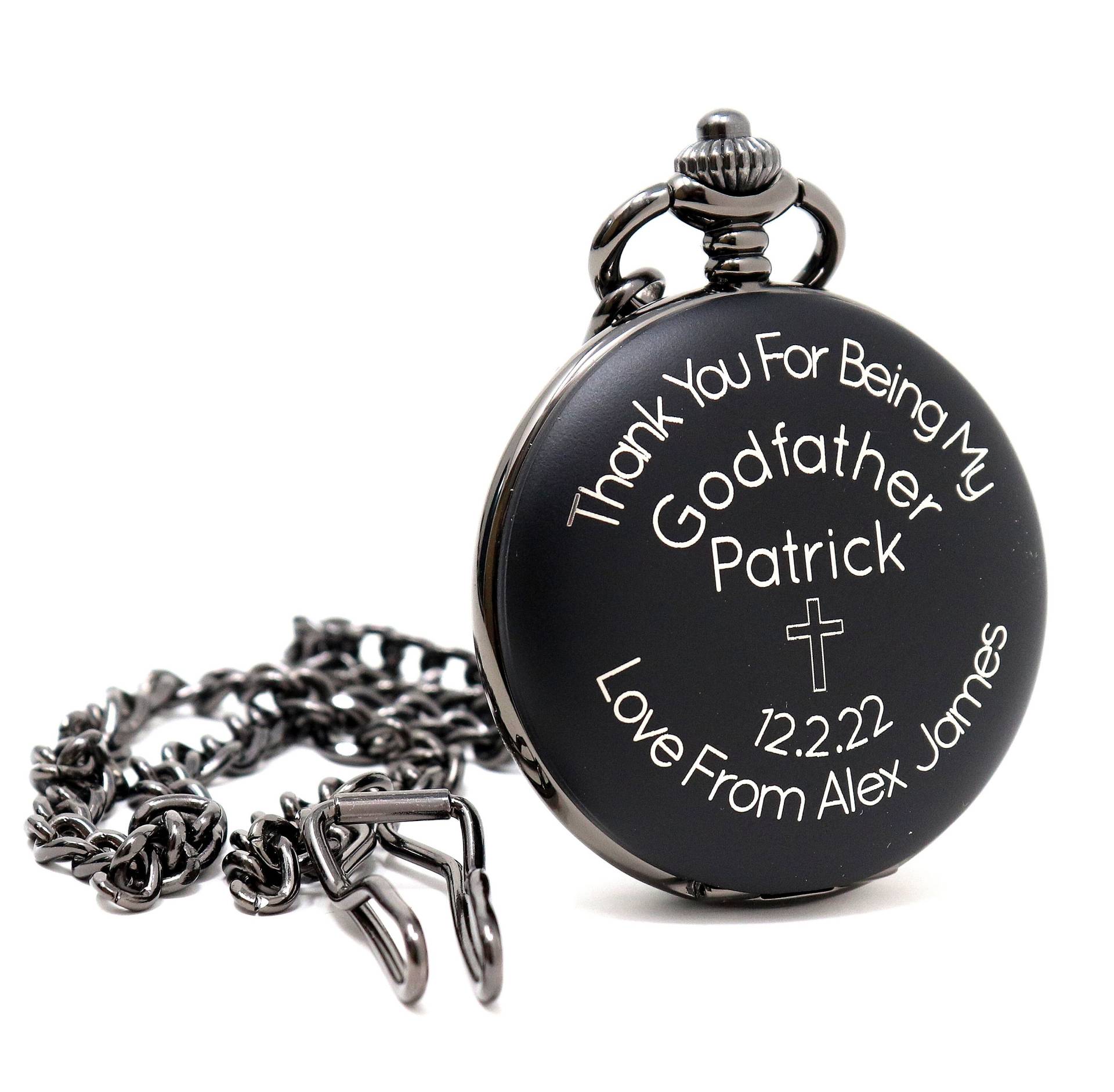 Laser Gravierte/Personalisierte Schwar Godfather Design Taschenuhr Zur Taufe Laser Gravierte/Personalisierte Schwar Godfather Design Taschenuhr Zur Taufe von RegaloUK