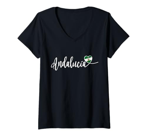 Damen Andalusien Herz - Flagge Andalusien Pride Andalusisch Geschenk T-Shirt mit V-Ausschnitt Damen Andalusien Herz - Flagge Andalusien Pride Andalusisch Geschenk T-Shirt mit V-Ausschnitt von Regalos Andaluces Co
