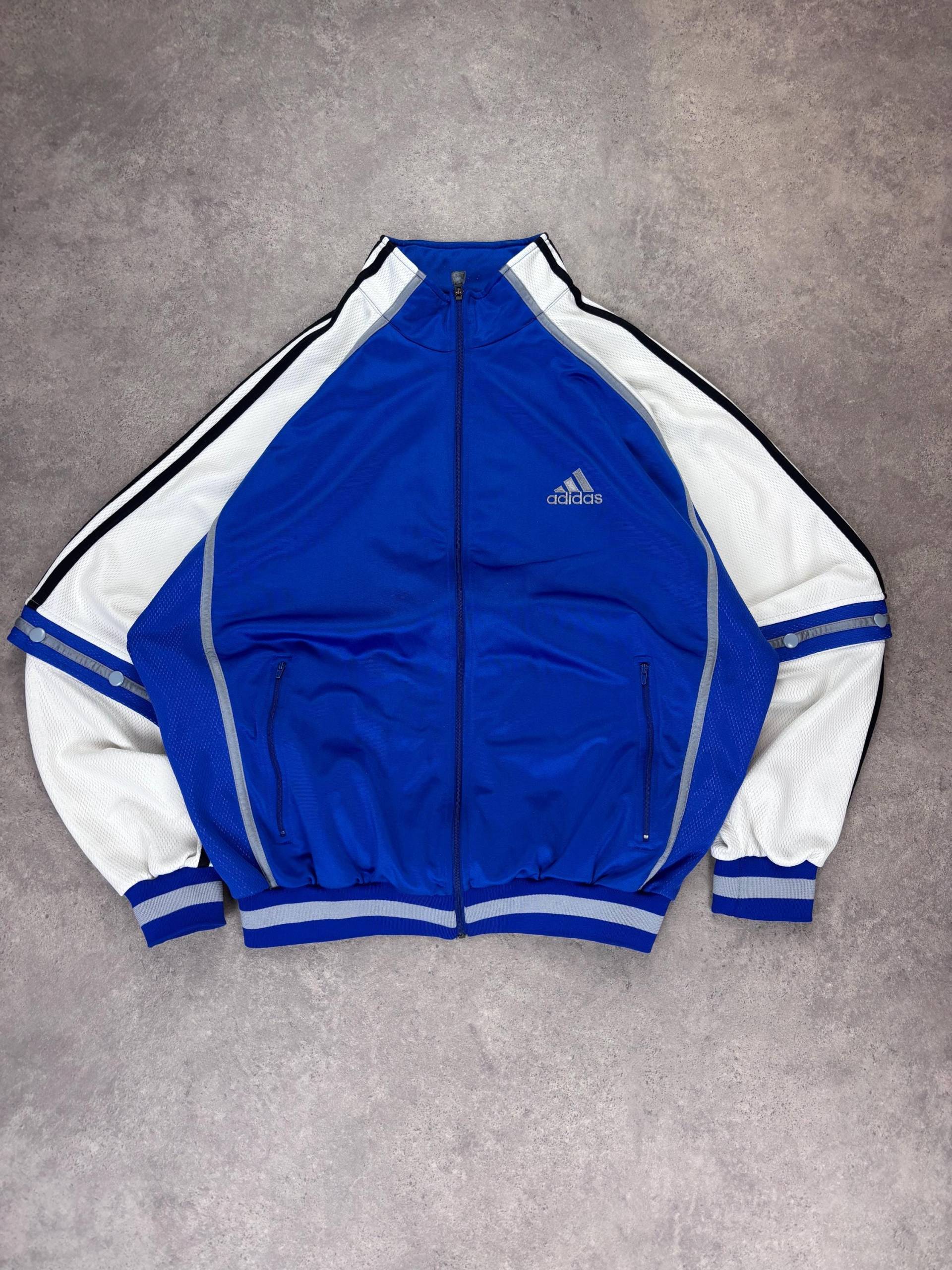 Adidas 90S Trackjacket Blue White | Vintage Windbreaker Retro Sports Jacket Sports Fashion Gift Y2K Streetwear von RegardezVintage