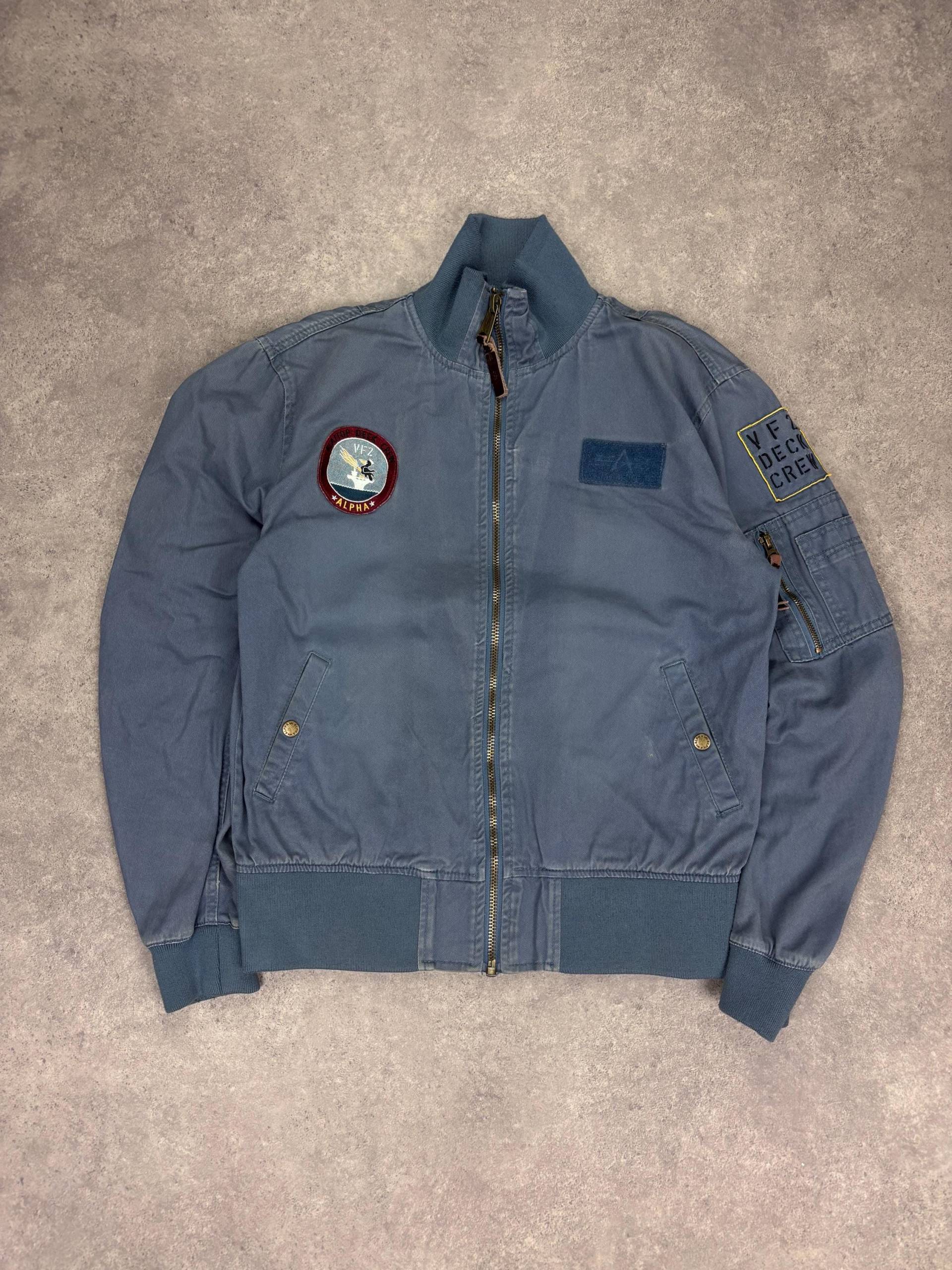 Alpha Industries Vf-2 Flattop Bomber Jacket Blue | Us Navy Flight Vintage Military Pilot Size L von RegardezVintage