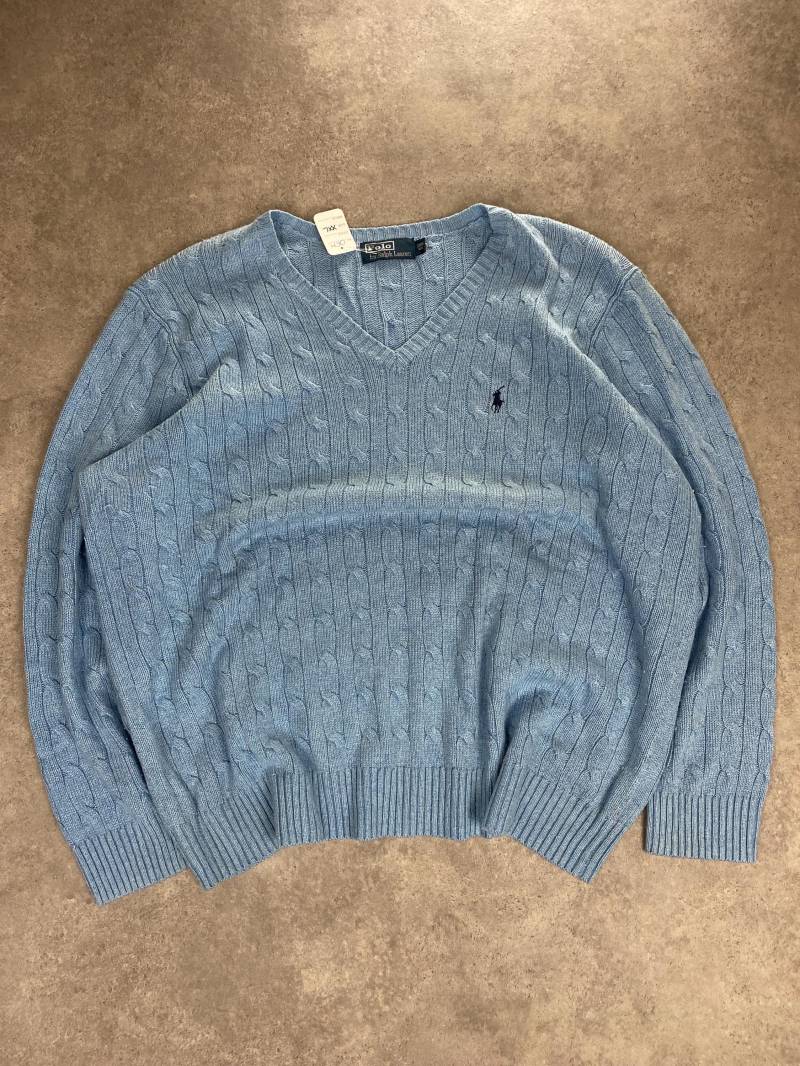Ralph Lauren Strickpullover Mit Zopfmuster Hellblau Xxl von RegardezVintage