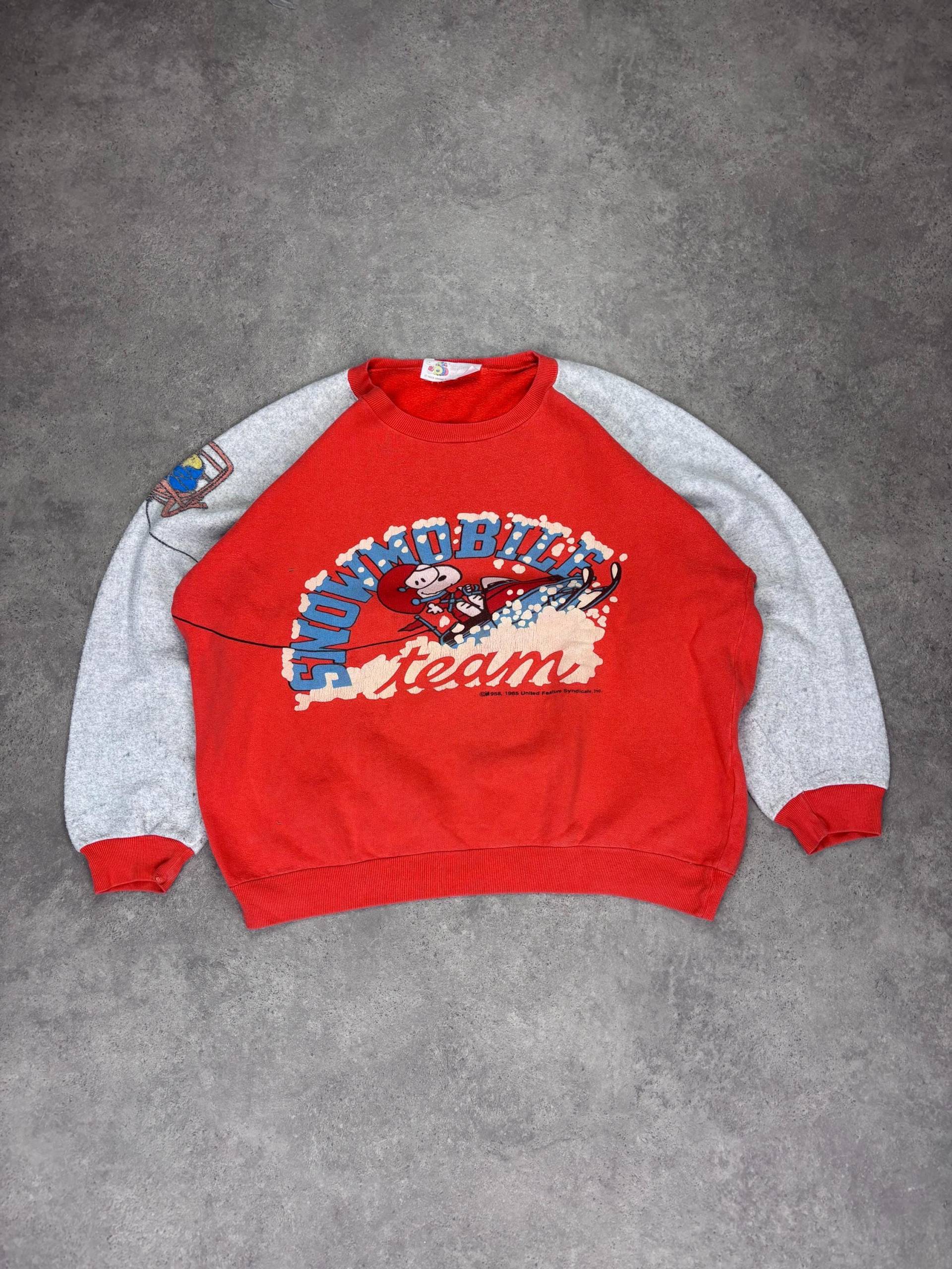 Vintage 1965 Snoopy Snowmobile Team Sweatshirt | Peanuts Collectors Pullover Rot & Grau 90S Winter Sports Graphic |Sammlerstück von RegardezVintage