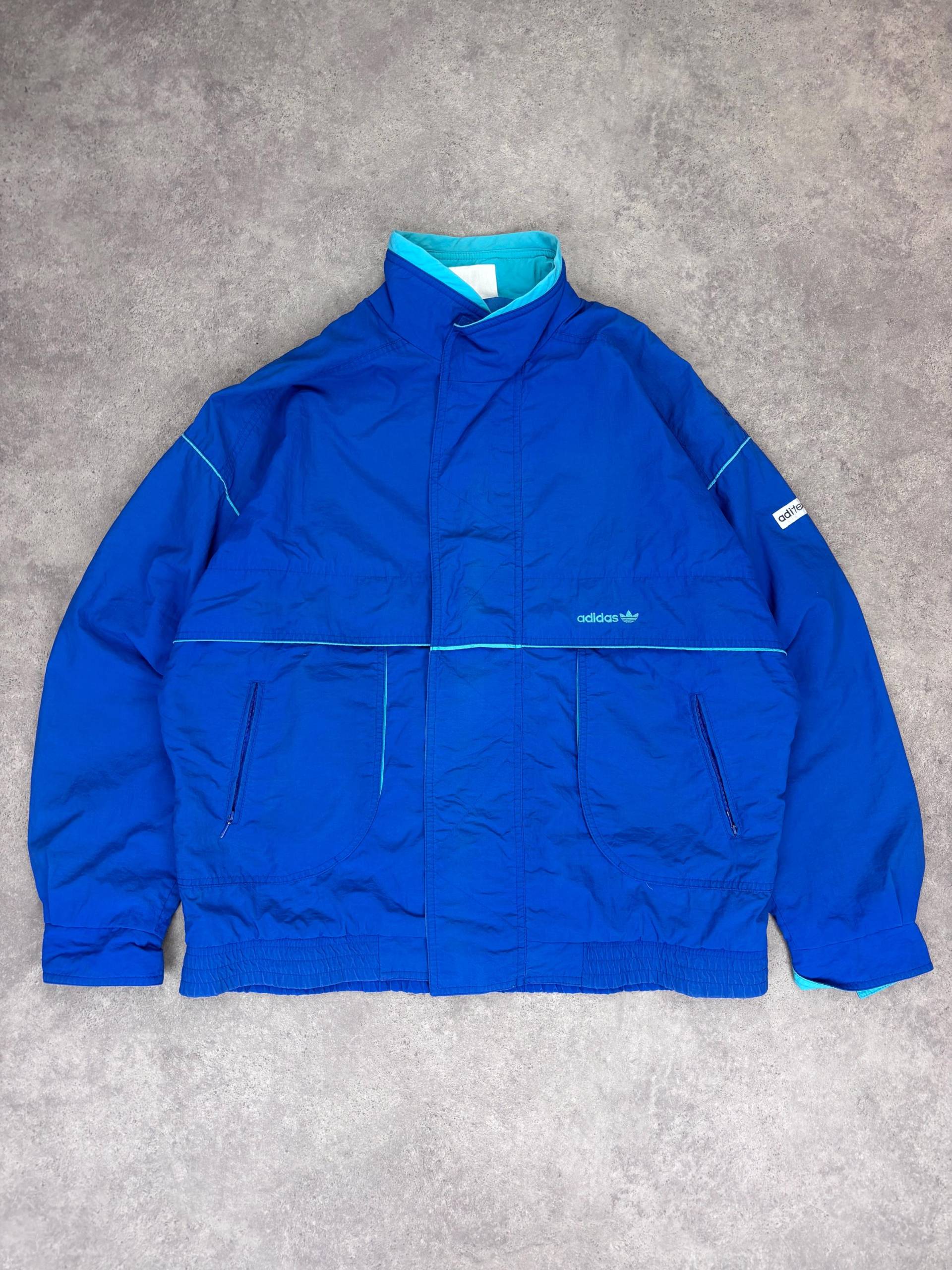 Vintage 80S Adidas Aditex Jacket - Blue Men's Retro Windbreaker Waterproof Track Size L von RegardezVintage