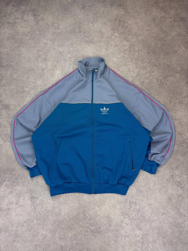 Vintage 80S Adidas Track Jacket Blue Gray With Pink Stripes | Retro Sportswear Zip Up Windbreaker Unisex Streetwear Originals von RegardezVintage