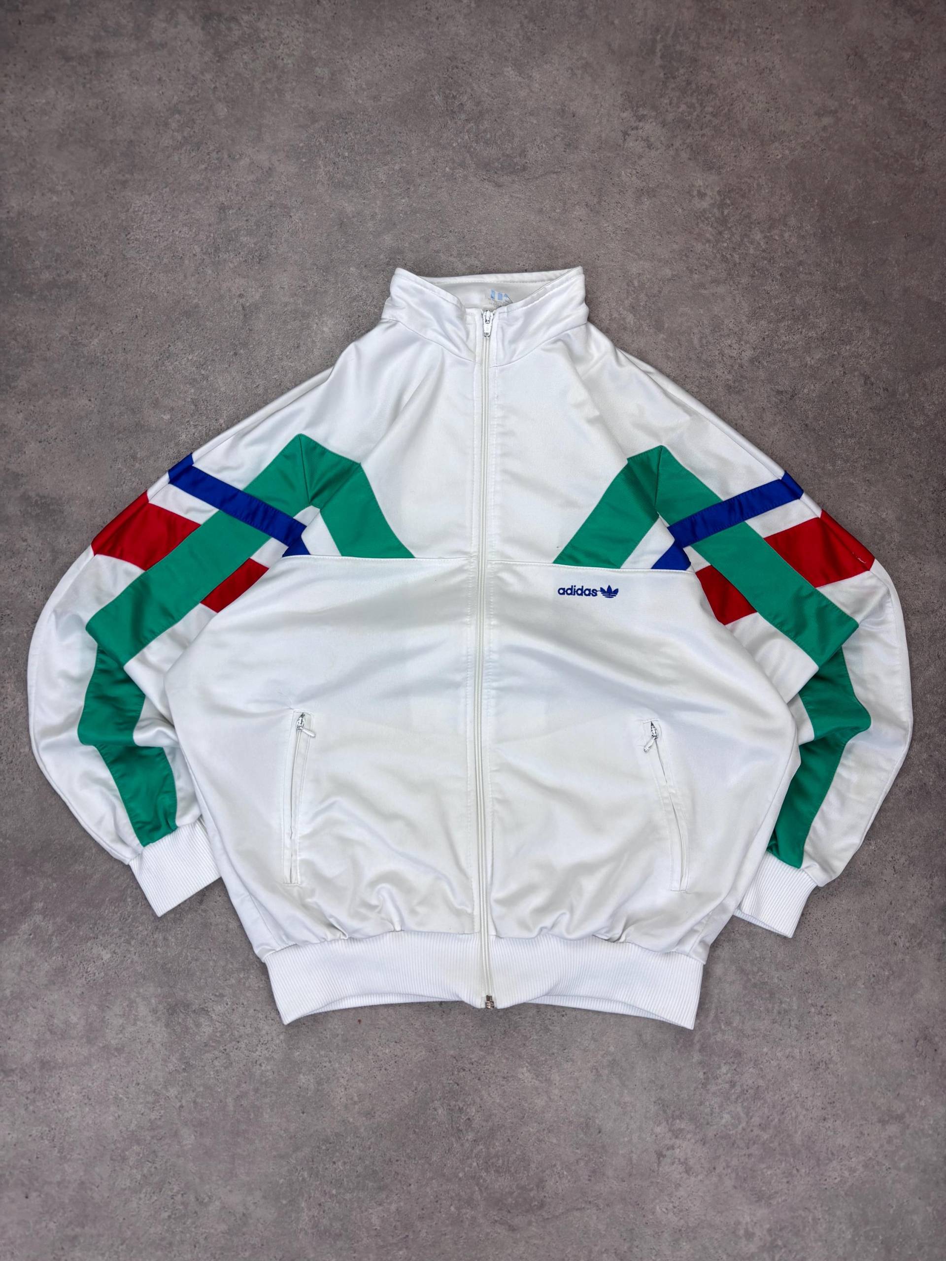 Vintage 80S Adidas Trefoil Track Jacket White Green Red Blue | Retro Sportswear Zip Up Windbreaker Classic Old School Streetwear von RegardezVintage