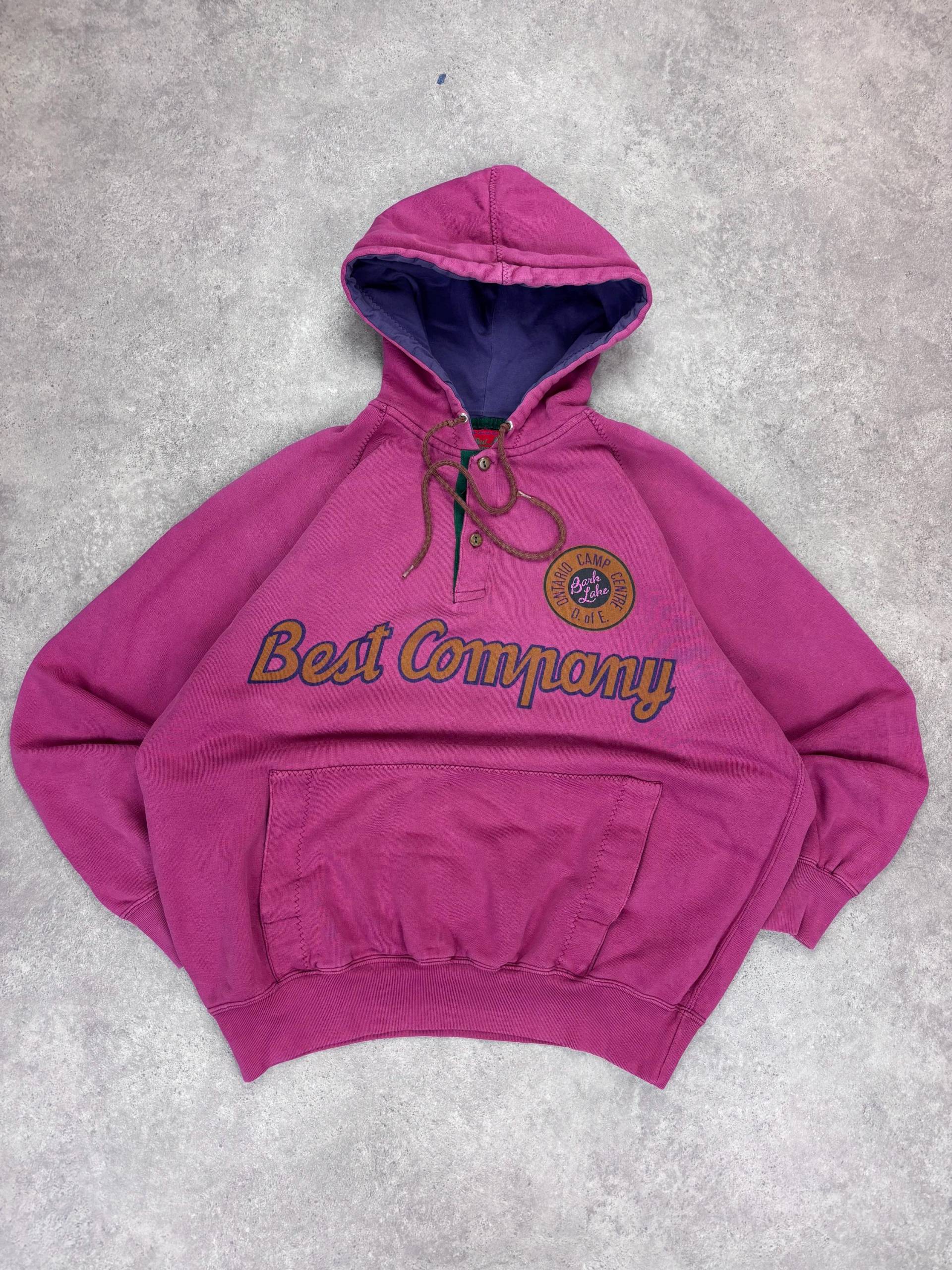 Vintage 80S Best Company Olmes Carretti Hoodie Pink Purple | Ontario Camp Centre Bark Lake Print Size L von RegardezVintage