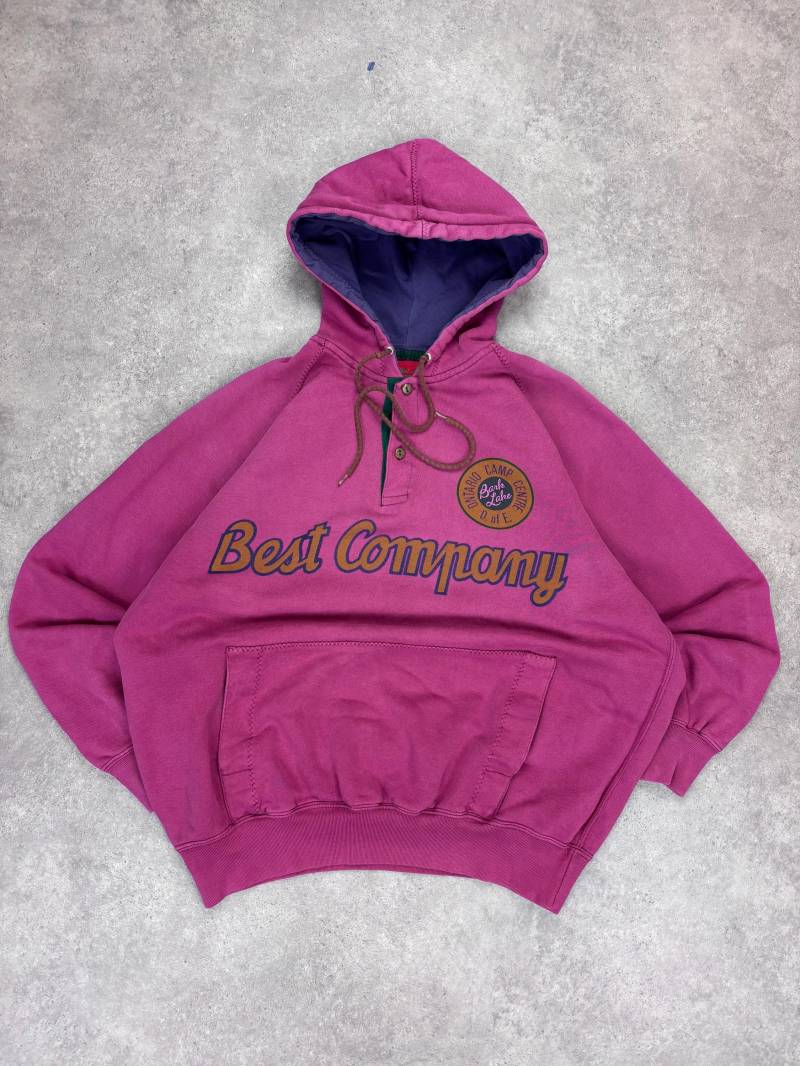 Vintage 80S Best Company Olmes Carretti Hoodie Pink Purple | Ontario Camp Centre Bark Lake Print Size L von RegardezVintage