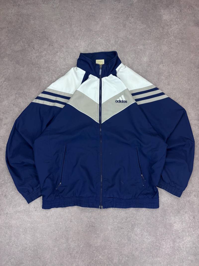 Vintage 90S Adidas Windbreaker Jacket | Blue White Retro Track Mens Size M Oversized Sportswear Classic Trefoil Style Zip Up von RegardezVintage