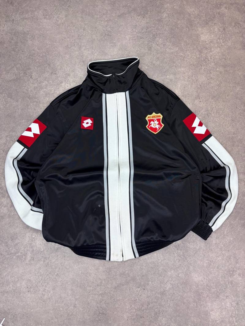 Vintage 90S Lotto Ac Ancona Track Jacket | Retro Italian Football Black White Zip Up Soccer Sportswear Unisex Streetwear von RegardezVintage