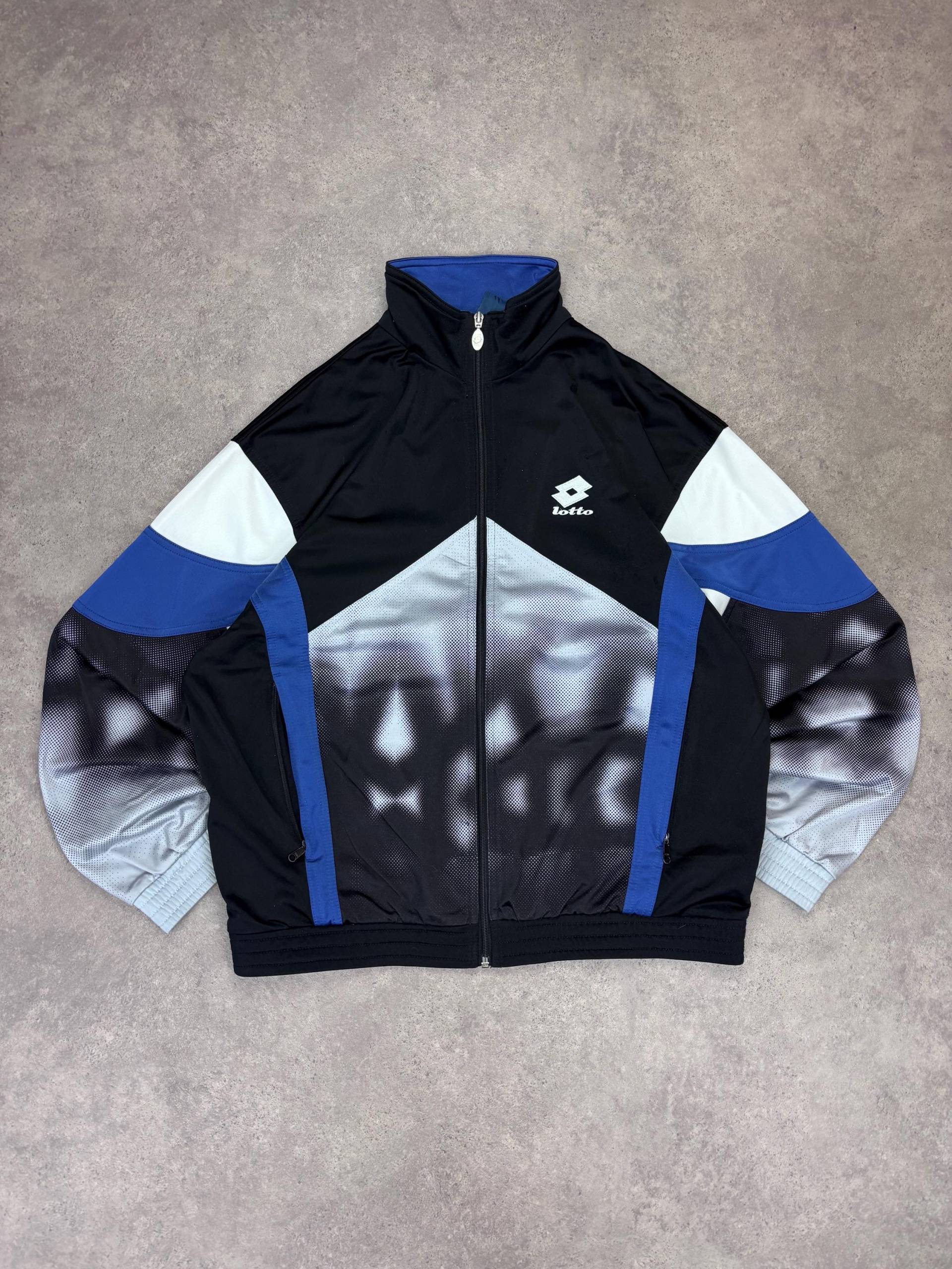 Vintage 90S Lotto Track Jacket Black Blue Grey | Retro Colourblock Sportswear Unisex Streetwear Zip Up Top Size L von RegardezVintage