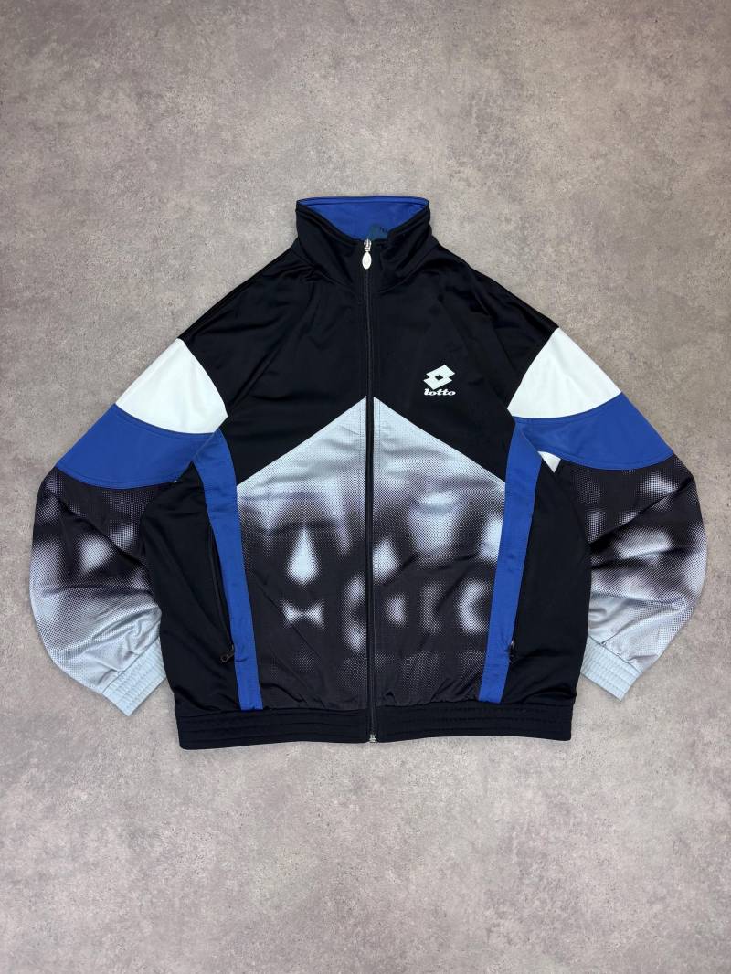 Vintage 90S Lotto Track Jacket Black Blue Grey | Retro Colourblock Sportswear Unisex Streetwear Zip Up Top Size L von RegardezVintage