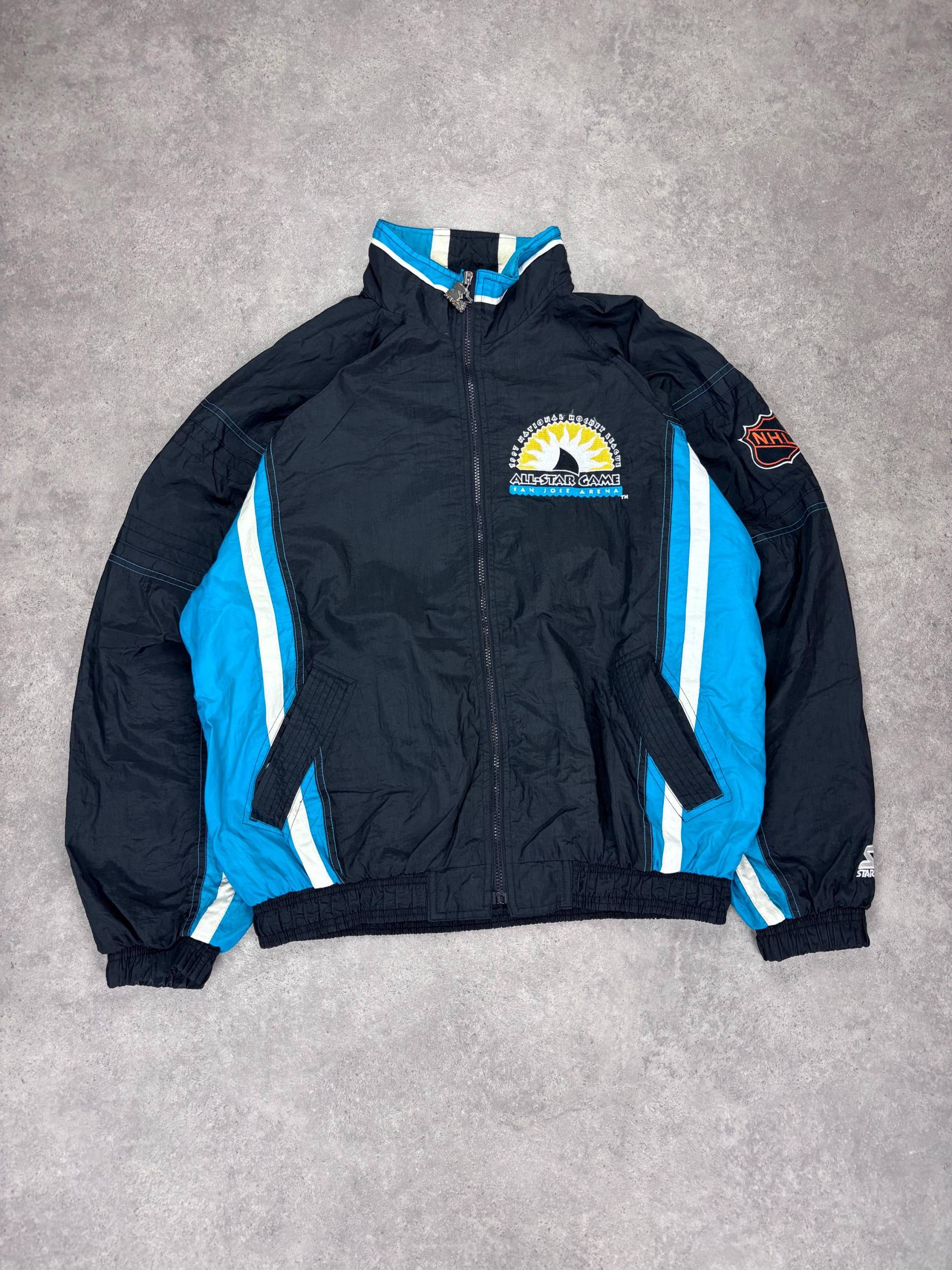 Vintage 90S Nhl Starter Jacke | 1997 All Star Game San Jose Sharks Schwarz Blau Nylon Windbreaker Herren L Retro Hockey Sportjacke von RegardezVintage