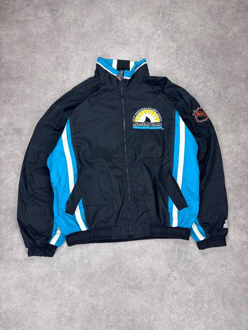 Vintage 90S Nhl Starter Jacke | 1997 All Star Game San Jose Sharks Schwarz Blau Nylon Windbreaker Herren L Retro Hockey Sportjacke von RegardezVintage