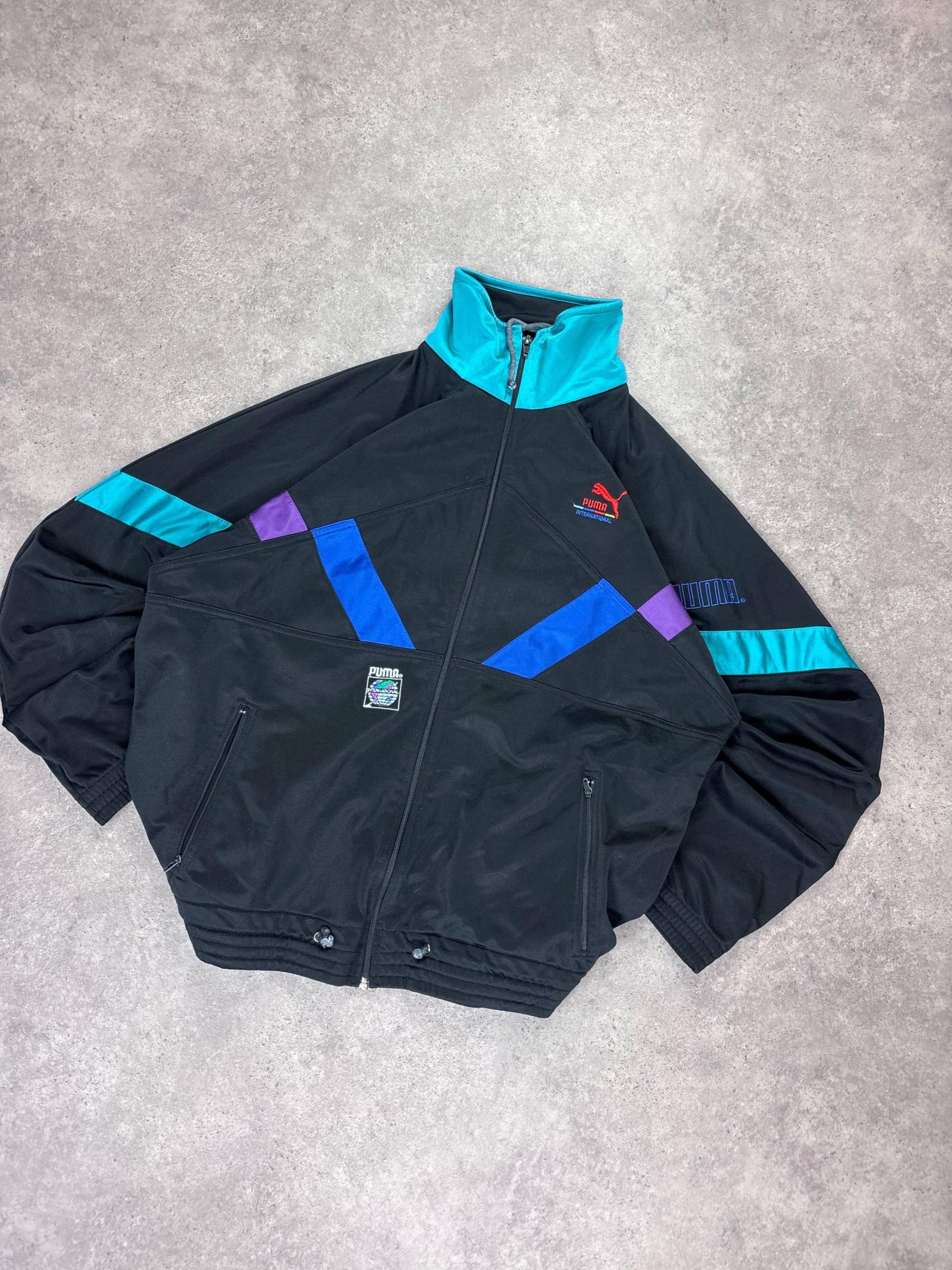 Vintage 90S Puma International Track Jacket |Black Teal Purple Blue Retro Sportswear Windbreaker Vintage 90S Puma International Track Jacket |Black Teal Purple Blue Retro Sportswear Windbreaker von RegardezVintage