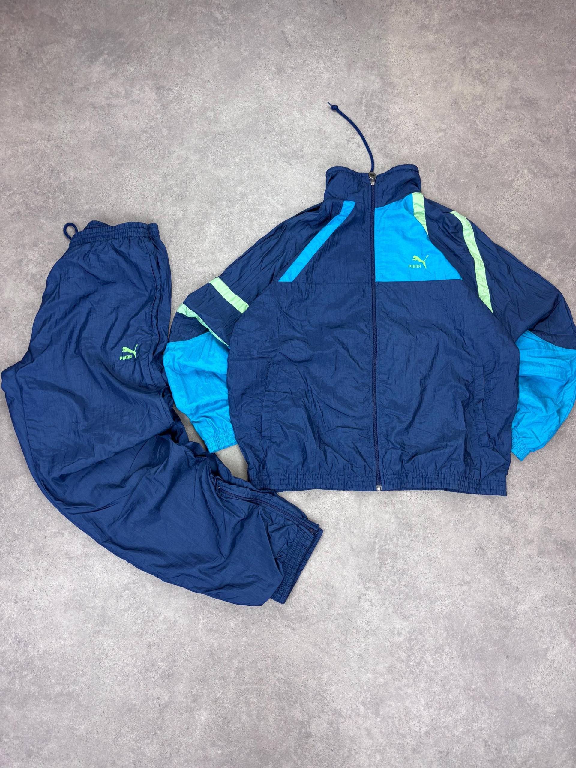 Vintage 90S Puma Tracksuit Blue Windbreaker Set | Retro Shell Suit Two Tone Nylon Jogging Sportswear Men's L Unisex von RegardezVintage
