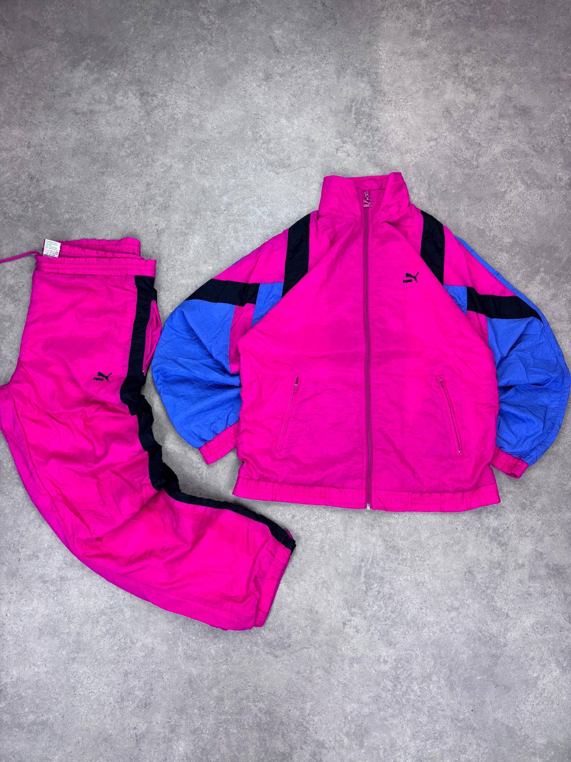 Vintage 90S Puma Tracksuit | Magenta Blue Black Nylon Windbreaker Set Retro Sportswear Two Piece Jogging Suit Unisex von RegardezVintage