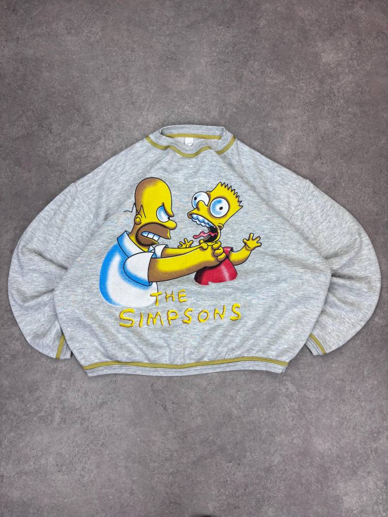 Vintage 90S The Simpsons Sweatshirt | Homer & Bart Graphic Crewneck Retro Cartoon Pullover Unisex Gray Sweater Funny Nostalgic Shirt von RegardezVintage
