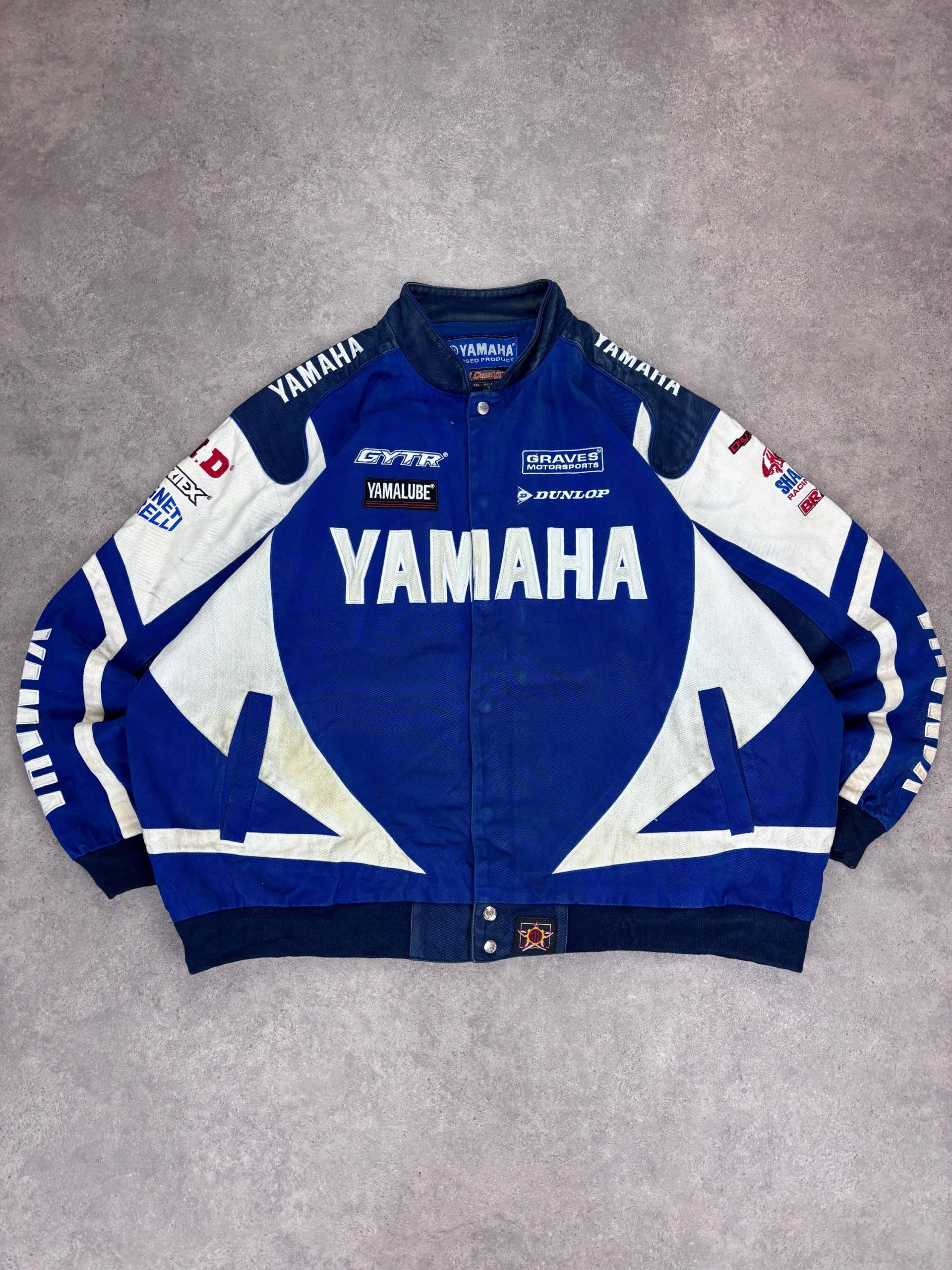 90S Vintage Yamaha Racing Team Jacket - Blue/White Motogp Biker Bomber Yamalube Dunlop Graves Motorsports Windbreaker Rare Collectible J von RegardezVintage