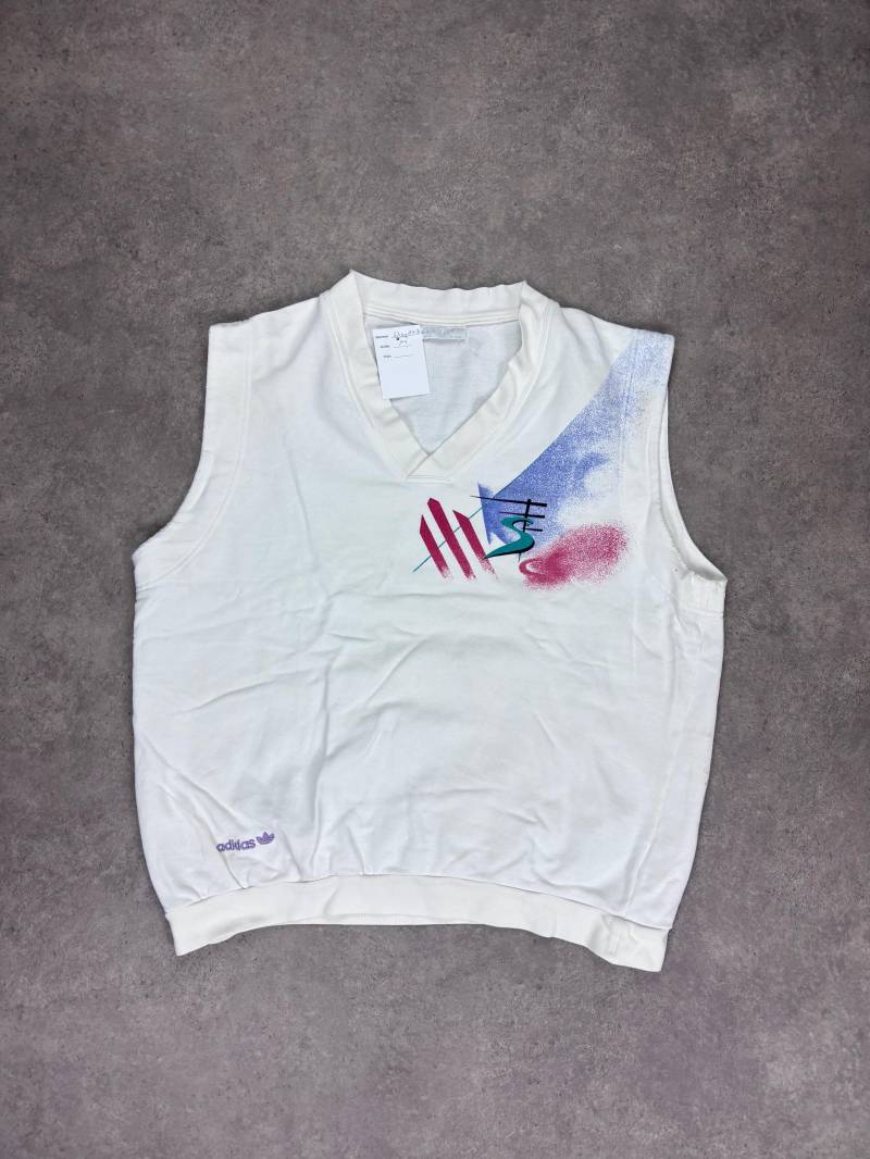 Vintage Adidas 90S Sweater Vest Medium | Retro Strickweste 90Er Sportstyle Unisex Größe M Weißes Cotton Blend von RegardezVintage