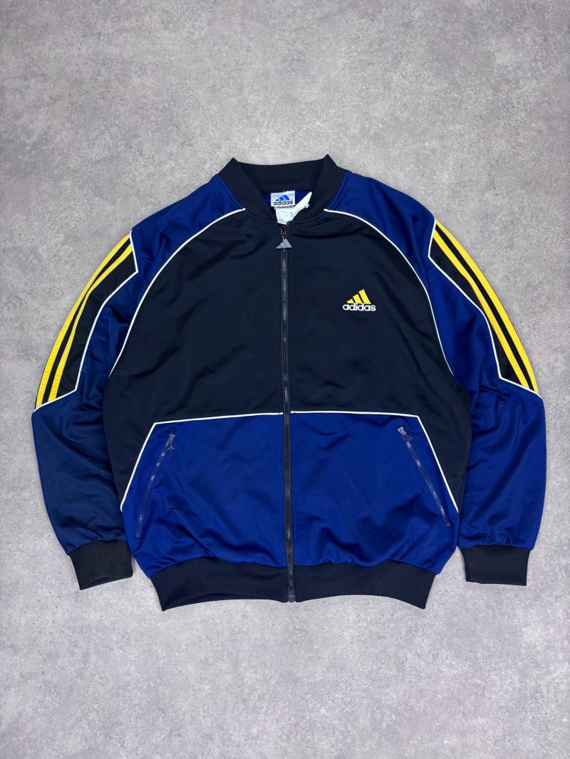 Vintage Adidas Track Jacket 90S | Blue Yellow Three Stripes Backprint Retro Sportswear Men's Size Xl Windbreaker von RegardezVintage