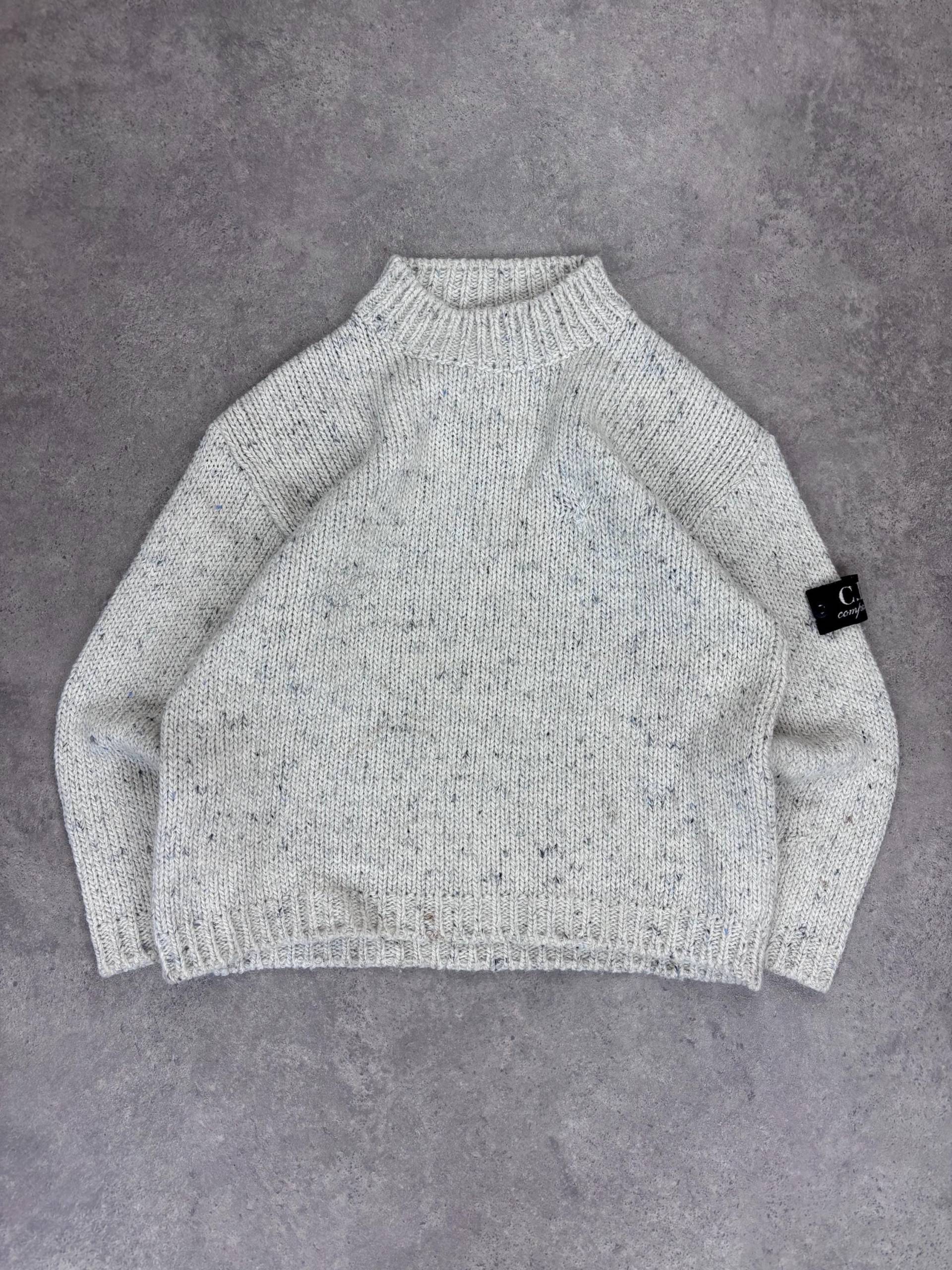 Vintage C.p. Company Wool Knit Sweater - Speckled Gray Raglan Jumper, Made in Italy, 90S Designer Streetwear, Minimalist Casual Knitwear von RegardezVintage