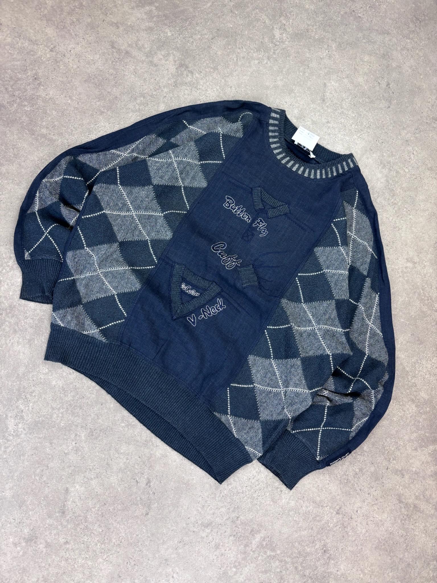 Vintage Carlo Colucci Sweater Xl Men - Navy Argyle Knit Jumper, 90S Designer Pullover, Classic Geometric Pattern, Rare Retro Knitwear von RegardezVintage