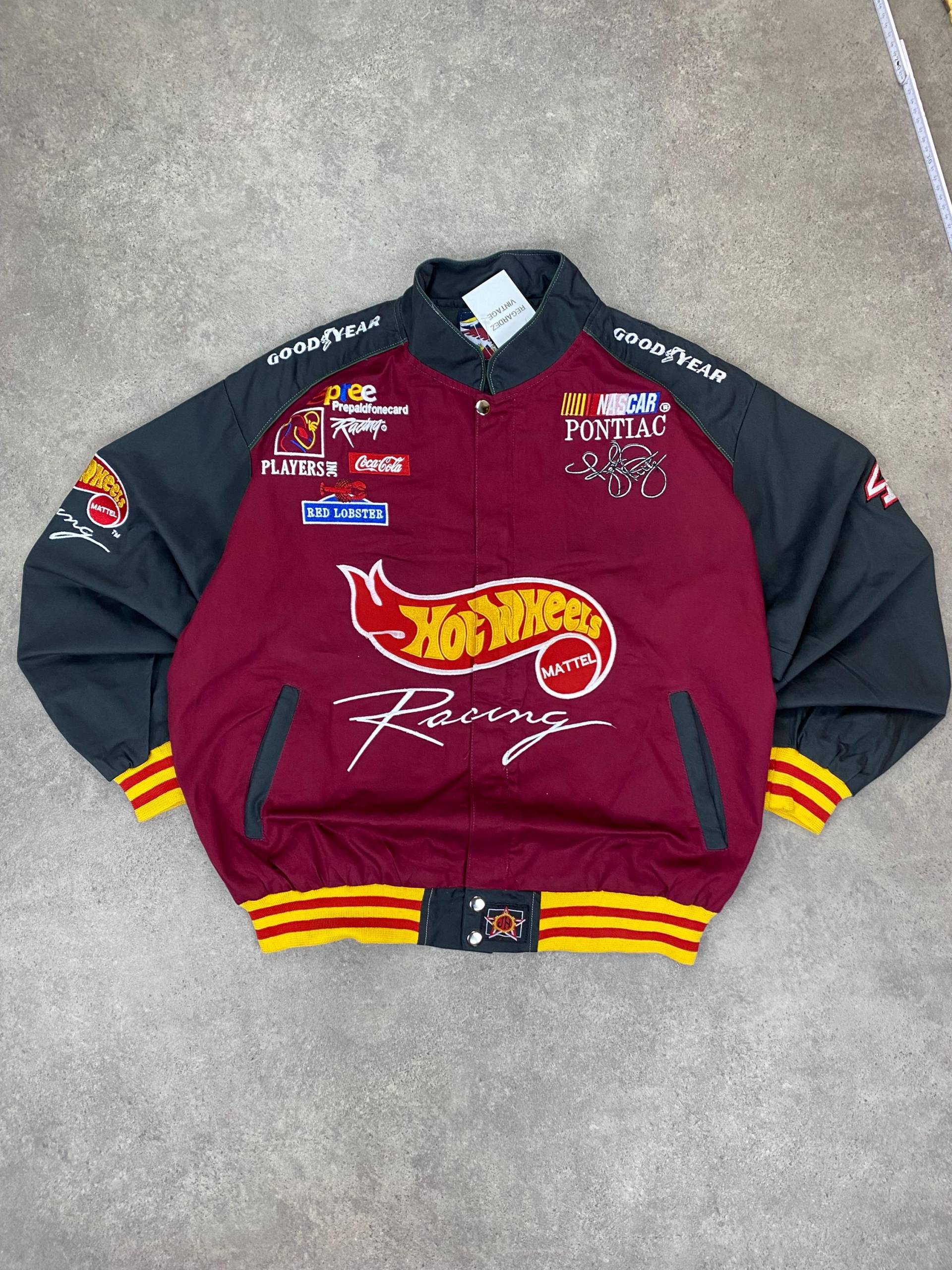 Vintage Hot Wheels Racing Jacket Size M - Nascar-style Embroidered Bomber, Maroon & Black Goodyear Mattel Race Team von RegardezVintage